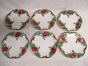 Set of 6 Antique Choisy Le Roi Salad Plates Apple Peach France 8 3/8" Majolica - Picture 1 of 10