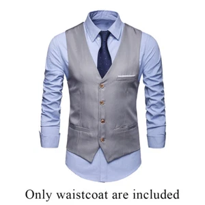 Men's V Neck Single-breasted Vest Coat Business Dress Waistcoat Four Buttons - Picture 1 of 17