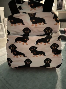New Dachshund Lunch Bag Black Tan Reusable Cloth Dog Insulated - Picture 1 of 3