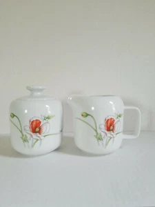 VTG Prelude Poppy Creamer Sugar Bowl White Porcelain Toscany Collection Japan - Picture 1 of 12