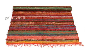 Alfombra de piso 4X6 pies naranja chindi decoración de habitaciones alfombra 3X5 pies multi algodón chino alfombra - Imagen 1 de 7