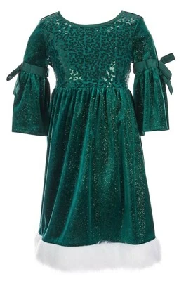 Bonnie Jean Little Girls 3/4 Bell Sleeve Sequin Sparkle Velvet Dress-Size-5 or 6 - Image 1 of 4