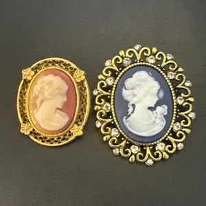 Cameo Brooch Pin Lot 2 Pieces - Picture 1 of 7