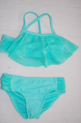 Traje de baño para niñas pequeñas AQUA COMO NUEVO CONJUNTO DE BIKINI Top con volantes RED de ganchillo Corazones Talla 3T Foto 1 de 2