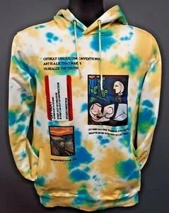 Men's Offbeat Tie Dye Hoodie with Patch and Embroidery - Yellow/Aqua - Picture 1 of 2