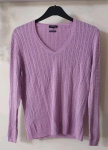 Massimo Dutti Pullover Zopfmuster V-Ausschnitt Flieder Lavendel Damen Größe XL - Bild 1 von 4