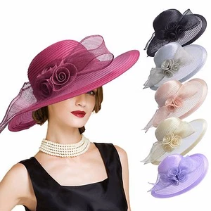 Womens Church Kentucky Derby Carriage Wedding Satin Ribbon Sinamay Race Hat A435 - Picture 1 of 49