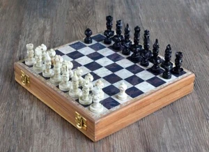 12x12 Luxury Wooden Chess Board With Marble Top & Marble Chess Pieces - Picture 1 of 13