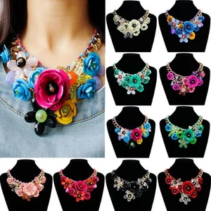 Women Fashion Detachable Flowers Clavicle Necklace False Collar Beaded Choker - Picture 1 of 11