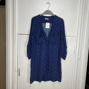 Olivia Rubin Blue Exclamation Mark Tunic Top Pocket 3/4 Sleeve SS13 NWT Women’s - Picture 1 of 8