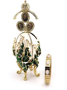 Pierre Lorren Faberge Egg Frame Gold & White Topaz Bracelet Russian Easter egg - Picture 1 of 15