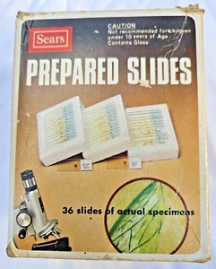 Sears Vintage Complete Box Of 36 Prepared Microscope Slides Insects Plants Sea - Picture 1 of 7