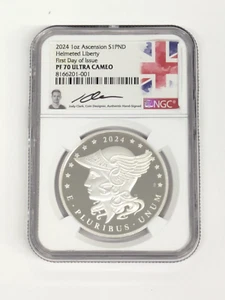 1 oz Silbermünze 2024 Ascension Island Helmeted Liberty PP NGC PF 70 UCAM FDI - Bild 1 von 2