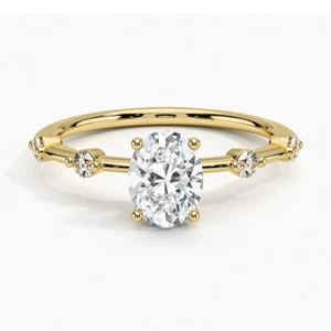 2.20 CT Oval Cut Lab Created Diamond Dainty Engagement Ring 14K Yellow Gold Over - Picture 1 of 9