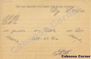 RGS Rio Grande Southern Form 1277 20 de agosto de 1930 - Imagen 1 de 1