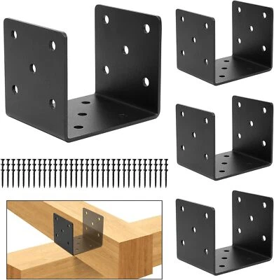 4 PCS Heavy Duty Steel Half Post Base,4x4 Post Anchor Connector,Joist Hanger - Image 1 of 4