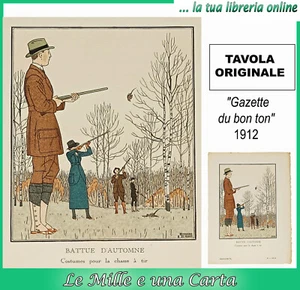 litografia originale di caccia moda BATTUE D'AUTOMNE Gazette du bon ton art deco - Imagen 1 de 5