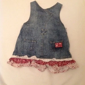 Denim tab top dress 1 year old M Mouse make cotton floral frill embroidered. - Picture 1 of 6