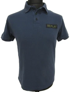 REPLAY Short Sleeve Blue Cotton Blend Stretch Men's Designer Polo Shirt Medium - Picture 1 of 6