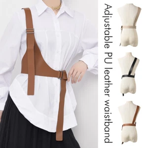 PU Irregular Split Strap Belt Women Girdle Girdle Tide Nightclub Shirt Waistband - Picture 1 of 27