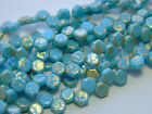 30x Czech Honeycomb Beads 6mm Hexagonal 2 Hole Gold Splash Turquoise Blue