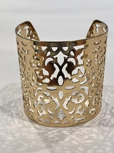 Floral Filigree Gold Tone Extra Large Wide Cuff Bracelet Cutout 2.5” - Picture 1 of 6
