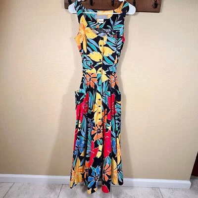 Vestido Vintage Karen Alexander Estampado Floral Tropical con Bolsillos Talla 8 Foto 1 de 4