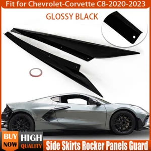 Gloss Black Side Skirts For Corvette C8 Rocker Panel Z51 Style ABS 2020-2023 - Picture 1 of 13