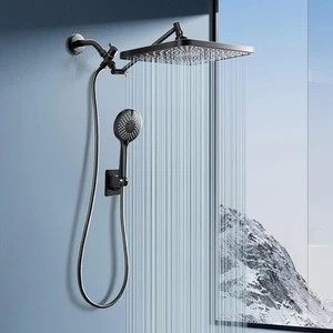 Premium 12.2" Rain Shower Head with Handheld Spray, Updated High Matte Black - Picture 1 of 6