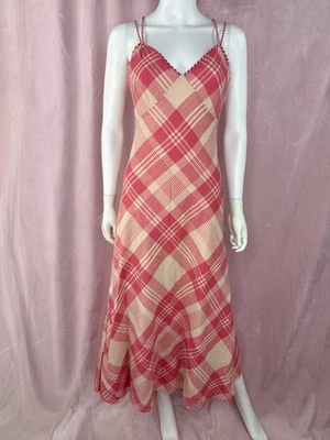 Polo Ralph Lauren Womens Pink Plaid 100% Cotton Maxi Dress Size 2 V Neck - Image 1 of 4