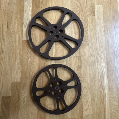 Carrete de película de metal Goldberg Bros 12" + 15” hecho en EE. UU. marrón 4 agujeros de colección (lote de 2) Foto 1 de 3