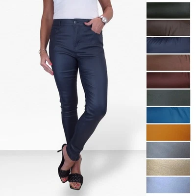 Ladies High Waist Leather Look Jeans Very Stretchy Trousers 8-22 - Image 1 of 2