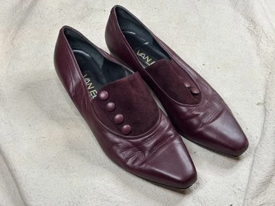 Vaneli Womens Oxblood Burgundy Leather Spats Block Heel Button 20s style Shoes 8 - Image 1 of 4