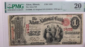 1865 $1, National Bank Note, Alton, Illinois., PMG Very Fine-20., LGNG027 - Picture 1 of 2