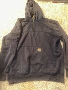 Carhartt Mens Navy Hoodie Sweatshirt 1/4 Zip Original Fit Cotton Blend Size L - Picture 1 of 3