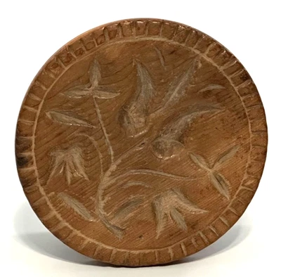 Rare Antique Double Sided Carved Butter Print/Stamp Tulip/Snowflake Pattern AAFA - Image 1 of 4