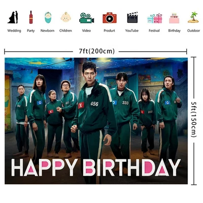 Squid Game Birthday Party Supplies Backdrop Banner Poster Background Vinyl - Image 1 of 4