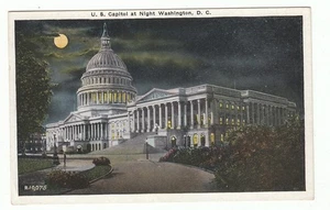 Vintage 1931 Post Card U.S. Capitol at Night Washington D.C. 1 cent Stamp! - Imagen 1 de 2