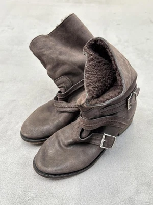 Joie Boots Womens Size 6 Brown Suede Sherpa Lined Slouch Buckle Mid Calf Strap - Image 1 of 4