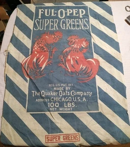 Borsa mangime vintage Ful-O-Pep Super Greens 100 libbre panno Quaker Oats Company 1/2 - Foto 1 di 6