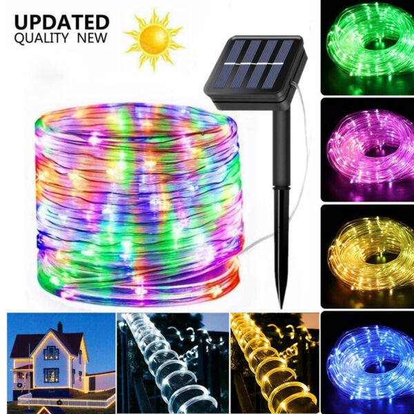 Solar Rope Tube Lights 100 LED 33ft Strip Waterproof Outdoor Landscape Lighting