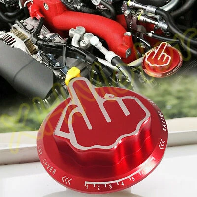 RED Aluminum Screw-In Middle Finger Oil Filler Tank Cap Valve Decor Trim Cover - Image 1 of 4