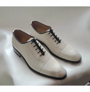 Handmade Men White Party Shoes, White Leather Formal Shoes - Picture 1 of 5