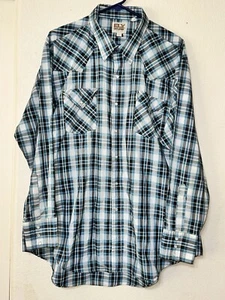 Ely Cattleman Herren XXL Langarm Pearl Snap Western Hemd blau kariert - Bild 1 von 4