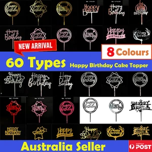 60 Types Happy Birthday Acrylic Cake Topper Cake Decoration Golden Silver Party - Picture 1 of 69