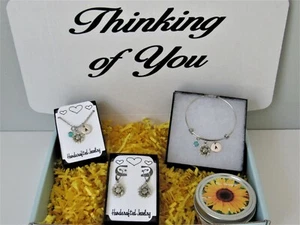 Sunflower Personalized Gift Box, Sunflower Necklace, Bracelet, Earrings & Candle - Picture 1 of 9