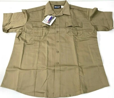 NEW BLAUER MENS SHORT SLEEVE COTTON BLEND SHIRT 8713X SILVER TAN 2XL REGULAR - Image 1 of 3