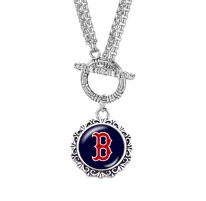 Boston Red Sox Baseball Charm Toggle Necklace Stainless Steel - Picture 1 of 2