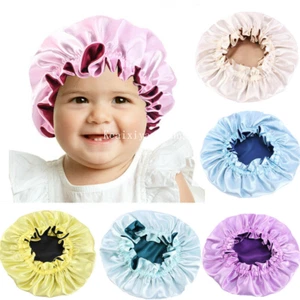 Kids Girls Satin Night Sleep Cap Hair Care Bonnet Elastic Wide Band Hat Headwrap - Picture 1 of 20