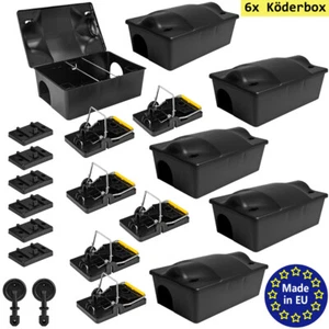 6x Rattenfalle Köderbox Mäusefalle Köderstation mit Schlagfalle Schwarz Petigi - Bild 1 von 8
